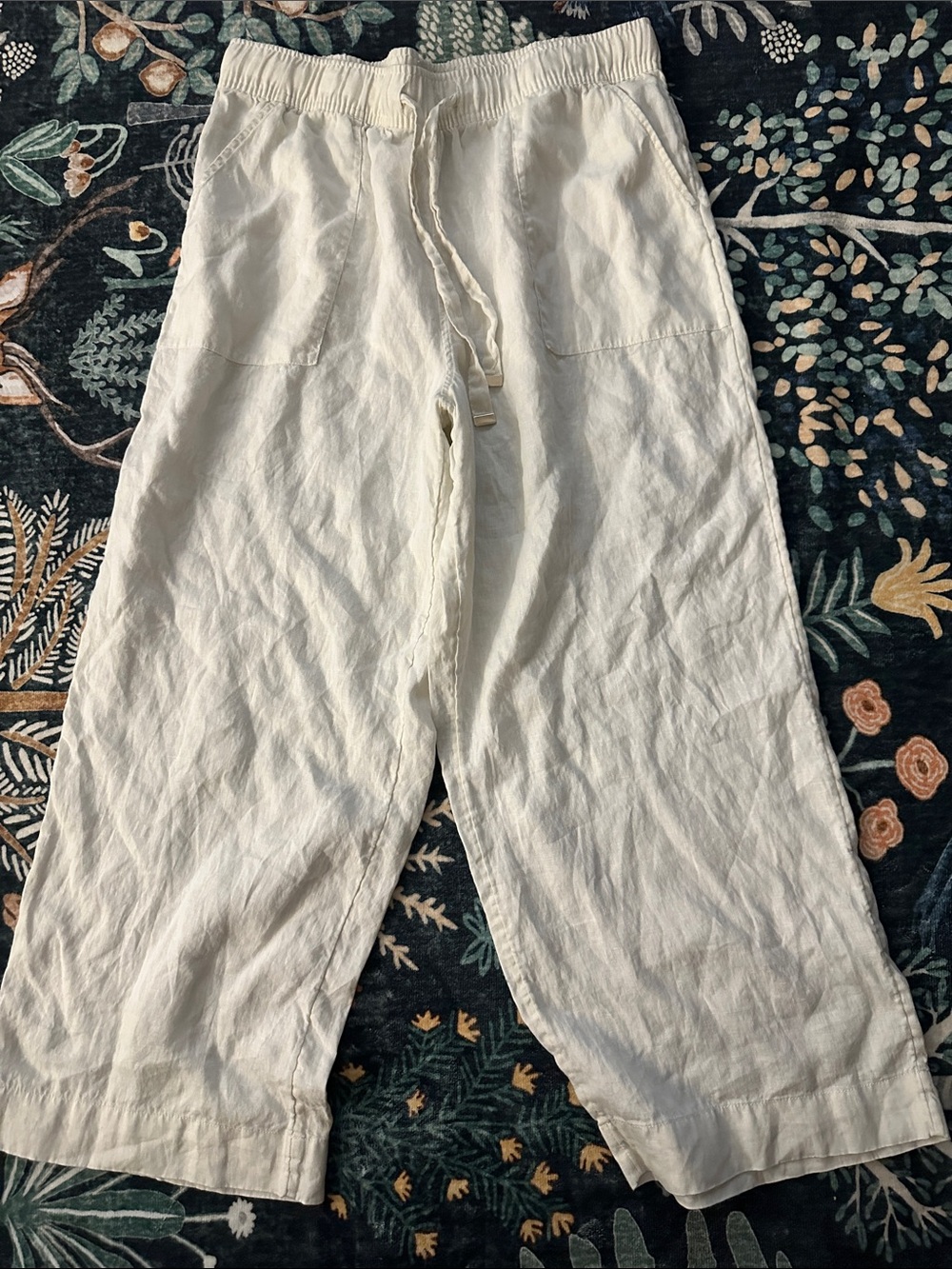 Joie Cream Wide-Leg Linen Drawstring Pants